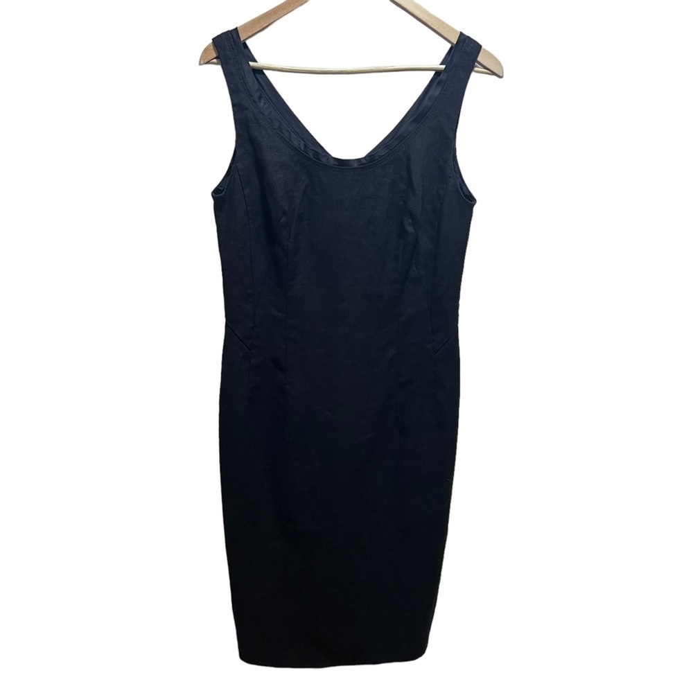 Boss Hugo Boss Black Scoop Neck Linen Bodycon Dress Size 8